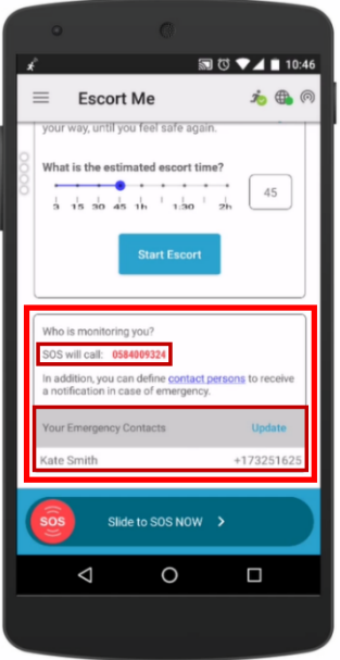 SOS number and emergency contacts